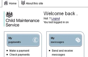 Screenshot showing the Child Maintenance Service web platform