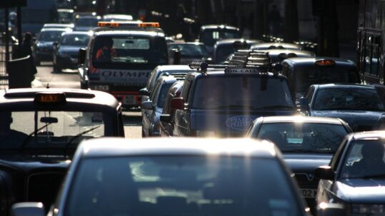 Marylebone Road Rush Hour Cars queuing at the traffic lights in London's Marylebone Road.